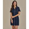 imageluvamia Denim Dresses for Women Summer Casual Zip Up Short Sleeve Western Short Stretchy Jean Dress with PocketsNightfall Blue