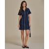 imageluvamia Denim Dresses for Women Summer Casual Zip Up Short Sleeve Western Short Stretchy Jean Dress with PocketsNightfall Blue