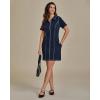 imageluvamia Denim Dresses for Women Summer Casual Zip Up Short Sleeve Western Short Stretchy Jean Dress with PocketsNightfall Blue
