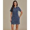 imageluvamia Denim Dresses for Women Summer Casual Zip Up Short Sleeve Western Short Stretchy Jean Dress with PocketsVintage Dark Blue