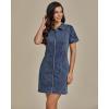 imageluvamia Denim Dresses for Women Summer Casual Zip Up Short Sleeve Western Short Stretchy Jean Dress with PocketsVintage Dark Blue