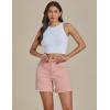 imageluvamia FleXclusive Jean Shorts for Women Trendy High Waisted Stretchy Denim Summer Raw Hem Mom Long Shorts Cutoff JortsCandy Pink
