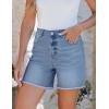 imageluvamia FleXclusive Jean Shorts for Women Trendy High Waisted Stretchy Denim Summer Raw Hem Mom Long Shorts Cutoff JortsCody Blue