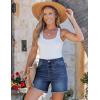 imageluvamia FleXclusive Jean Shorts for Women Trendy High Waisted Stretchy Denim Summer Raw Hem Mom Long Shorts Cutoff JortsTimeless Blue