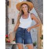 imageluvamia FleXclusive Jean Shorts for Women Trendy High Waisted Stretchy Denim Summer Raw Hem Mom Long Shorts Cutoff JortsTimeless Blue