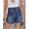 imageluvamia FleXclusive Jean Shorts for Women Trendy High Waisted Stretchy Denim Summer Raw Hem Mom Long Shorts Cutoff JortsTimeless Blue
