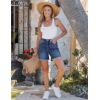 imageluvamia FleXclusive Jean Shorts for Women Trendy High Waisted Stretchy Denim Summer Raw Hem Mom Long Shorts Cutoff JortsTimeless Blue