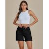 imageluvamia FleXclusive Jean Shorts for Women Trendy High Waisted Stretchy Denim Summer Raw Hem Mom Long Shorts Cutoff JortsTrue Black