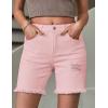imageluvamia Jean Shorts for Women High Waisted Trendy Casual Distressed Stretchy Denim Long Shorts Ripped Raw Hem ShortsCandy Pink