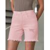imageluvamia Jean Shorts for Women High Waisted Trendy Casual Distressed Stretchy Denim Long Shorts Ripped Raw Hem ShortsCandy Pink