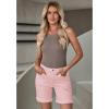 imageluvamia Jean Shorts for Women High Waisted Trendy Casual Distressed Stretchy Denim Long Shorts Ripped Raw Hem ShortsCandy Pink