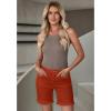 imageluvamia Jean Shorts for Women High Waisted Trendy Casual Distressed Stretchy Denim Long Shorts Ripped Raw Hem ShortsOrange Rust