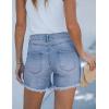 imageluvamia Jean Shorts for Women Low Waisted Trendy Stretchy Crossover Waist Denim Shorts Raw Hem Casual Summer PocketsBay Blue