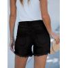 imageluvamia Jean Shorts for Women Low Waisted Trendy Stretchy Crossover Waist Denim Shorts Raw Hem Casual Summer PocketsBlack