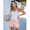 imageluvamia Jean Shorts for Women Low Waisted Trendy Stretchy Crossover Waist Denim Shorts Raw Hem Casual Summer PocketsCandy Pink