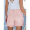 imageluvamia Jean Shorts for Women Low Waisted Trendy Stretchy Crossover Waist Denim Shorts Raw Hem Casual Summer PocketsCandy Pink
