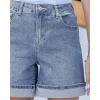 imageluvamia Jean Shorts for Women Trendy High Waisted Mid Thigh Fold Hem Cutoff Casual Summer Stretchy Denim Shorts JortsBay Blue