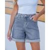 imageluvamia Jean Shorts for Women Trendy High Waisted Mid Thigh Fold Hem Cutoff Casual Summer Stretchy Denim Shorts JortsBay Blue