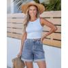 imageluvamia Jean Shorts for Women Trendy High Waisted Mid Thigh Fold Hem Cutoff Casual Summer Stretchy Denim Shorts JortsBay Blue