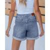 imageluvamia Jean Shorts for Women Trendy High Waisted Mid Thigh Fold Hem Cutoff Casual Summer Stretchy Denim Shorts JortsBay Blue