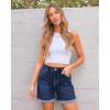 imageluvamia Jean Shorts for Women Trendy High Waisted Mid Thigh Fold Hem Cutoff Casual Summer Stretchy Denim Shorts JortsClassic Blue