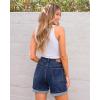 imageluvamia Jean Shorts for Women Trendy High Waisted Mid Thigh Fold Hem Cutoff Casual Summer Stretchy Denim Shorts JortsClassic Blue