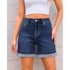 imageluvamia Jean Shorts for Women Trendy High Waisted Mid Thigh Fold Hem Cutoff Casual Summer Stretchy Denim Shorts JortsClassic Blue