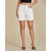 imageluvamia Jean Shorts for Women Trendy High Waisted Mid Thigh Fold Hem Cutoff Casual Summer Stretchy Denim Shorts JortsCream White