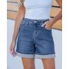 imageluvamia Jean Shorts for Women Trendy High Waisted Mid Thigh Fold Hem Cutoff Casual Summer Stretchy Denim Shorts JortsMedium Blue