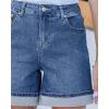 imageluvamia Jean Shorts for Women Trendy High Waisted Mid Thigh Fold Hem Cutoff Casual Summer Stretchy Denim Shorts JortsMedium Blue