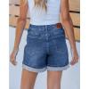 imageluvamia Jean Shorts for Women Trendy High Waisted Mid Thigh Fold Hem Cutoff Casual Summer Stretchy Denim Shorts JortsMedium Blue