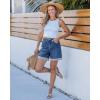 imageluvamia Jean Shorts for Women Trendy High Waisted Mid Thigh Fold Hem Cutoff Casual Summer Stretchy Denim Shorts JortsMedium Blue
