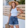 imageluvamia Jean Shorts for Women Trendy High Waisted Mid Thigh Fold Hem Cutoff Casual Summer Stretchy Denim Shorts JortsMedium Blue
