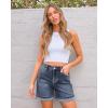 imageluvamia Jean Shorts for Women Trendy High Waisted Mid Thigh Fold Hem Cutoff Casual Summer Stretchy Denim Shorts JortsReef Blue