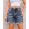 imageluvamia Jean Shorts for Women Trendy High Waisted Mid Thigh Fold Hem Cutoff Casual Summer Stretchy Denim Shorts JortsReef Blue