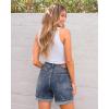 imageluvamia Jean Shorts for Women Trendy High Waisted Mid Thigh Fold Hem Cutoff Casual Summer Stretchy Denim Shorts JortsReef Blue