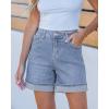 imageluvamia Jean Shorts for Women Trendy High Waisted Mid Thigh Fold Hem Cutoff Casual Summer Stretchy Denim Shorts JortsRoadknight Blue