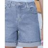 imageluvamia Jean Shorts for Women Trendy High Waisted Mid Thigh Fold Hem Cutoff Casual Summer Stretchy Denim Shorts JortsRoadknight Blue