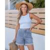 imageluvamia Jean Shorts for Women Trendy High Waisted Mid Thigh Fold Hem Cutoff Casual Summer Stretchy Denim Shorts JortsRoadknight Blue