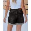 imageluvamia Jean Shorts for Women Trendy High Waisted Mid Thigh Fold Hem Cutoff Casual Summer Stretchy Denim Shorts JortsWashed Black