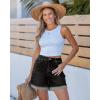 imageluvamia Jean Shorts for Women Trendy High Waisted Mid Thigh Fold Hem Cutoff Casual Summer Stretchy Denim Shorts JortsWashed Black