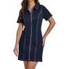 imageluvamia Denim Dresses for Women Summer Casual Zip Up Short Sleeve Western Short Stretchy Jean Dress with PocketsNightfall Blue