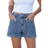 imageluvamia Jean Shorts for Women High Waisted Stretchy Denim Jorts Trendy Casual Distressed Cut Off Shorts with PocketsMedium Blue