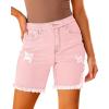 imageluvamia Jean Shorts for Women High Waisted Trendy Casual Distressed Stretchy Denim Long Shorts Ripped Raw Hem ShortsCandy Pink