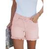 imageluvamia Jean Shorts for Women Low Waisted Trendy Stretchy Crossover Waist Denim Shorts Raw Hem Casual Summer PocketsCandy Pink