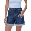 imageluvamia Jean Shorts for Women Trendy High Waisted Mid Thigh Fold Hem Cutoff Casual Summer Stretchy Denim Shorts JortsClassic Blue