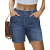 imageluvamia Jean Shorts for Women Trendy Pull On Mid Rise Elastic Waist Summer Casual Stretchy Long Denim Walking ShortsIndigo Classic Blue