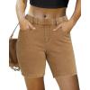imageluvamia Jean Shorts for Women Trendy Pull On Mid Rise Elastic Waist Summer Casual Stretchy Long Denim Walking ShortsToffee Brown