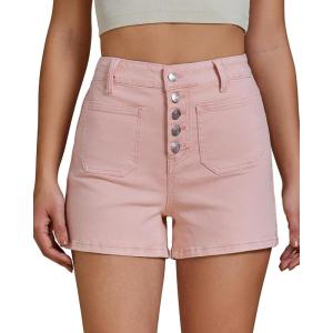 imageluvamia Jean Shorts Womens High Waisted Trendy Button Fly Patch Pocket Side Split Casual Summer Stretchy Denim ShortsCandy Pink