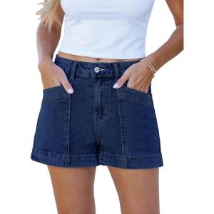 imageluvamia Jean Shorts for Women High Waisted Stretchy Denim Jorts Trendy Casual Distressed Cut Off Shorts with PocketsClassic Dark Blue